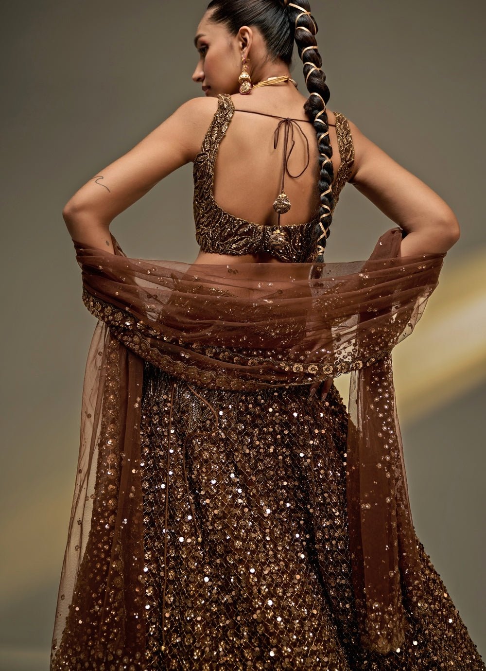 Copper Gold Sequinned Lehenga Set Prevasu - Fabilicious Fashion