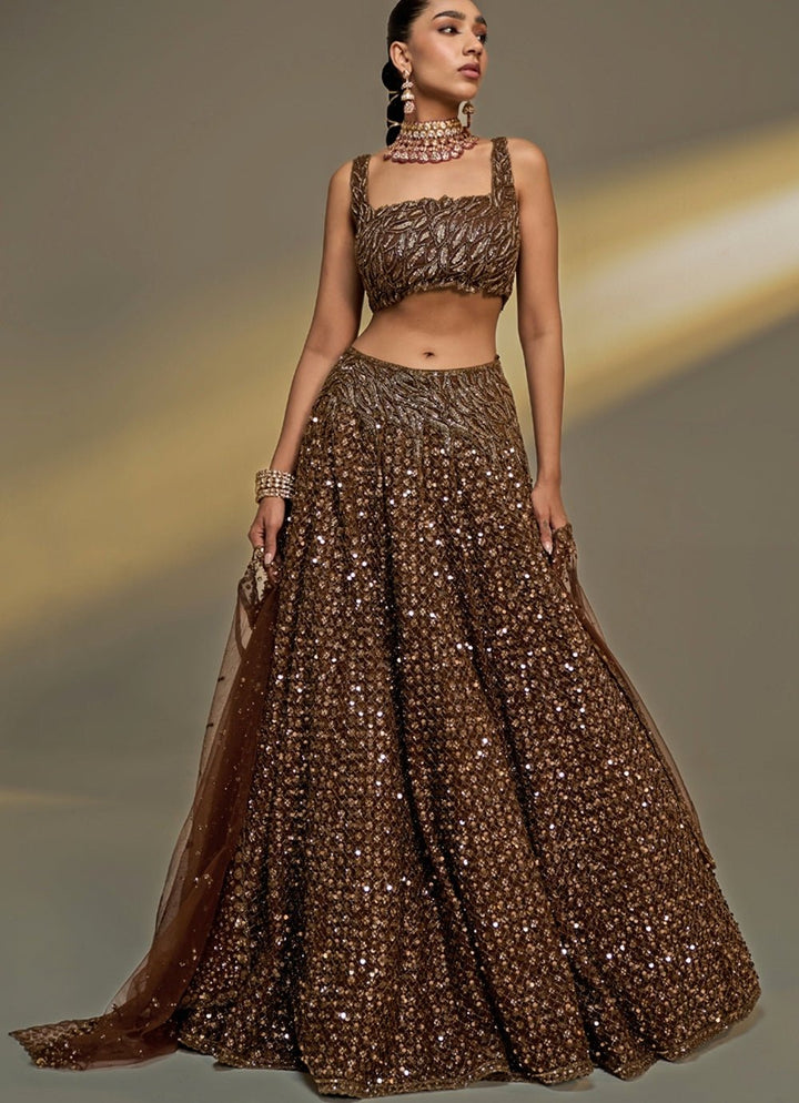 Copper Gold Sequinned Lehenga Set Prevasu - Fabilicious Fashion