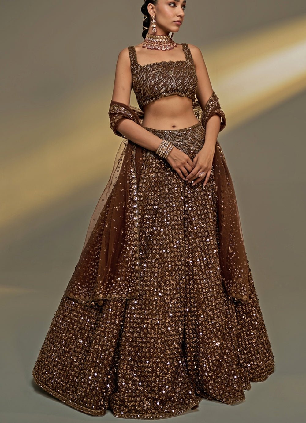Copper Gold Sequinned Lehenga Set Prevasu - Fabilicious Fashion