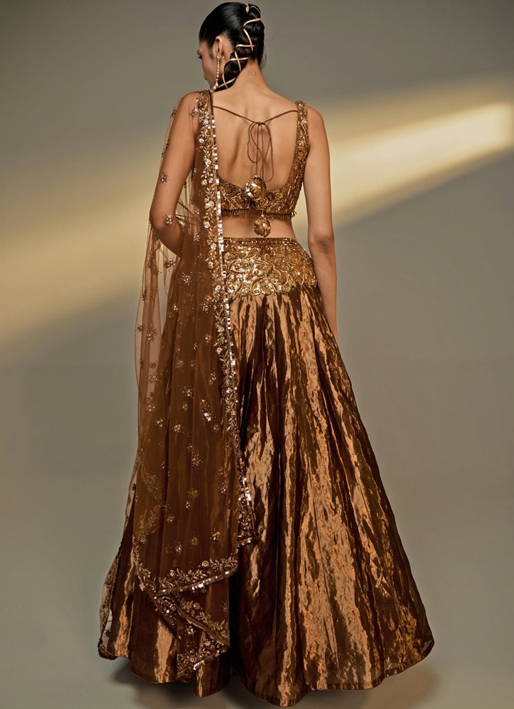Copper Gold Tissue Lehenga Set Prevasu - Fabilicious Fashion