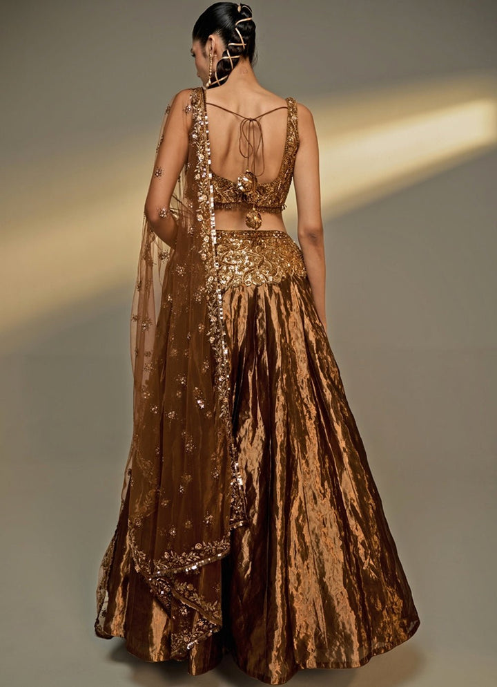 Copper Gold Tissue Lehenga Set Prevasu - Fabilicious Fashion