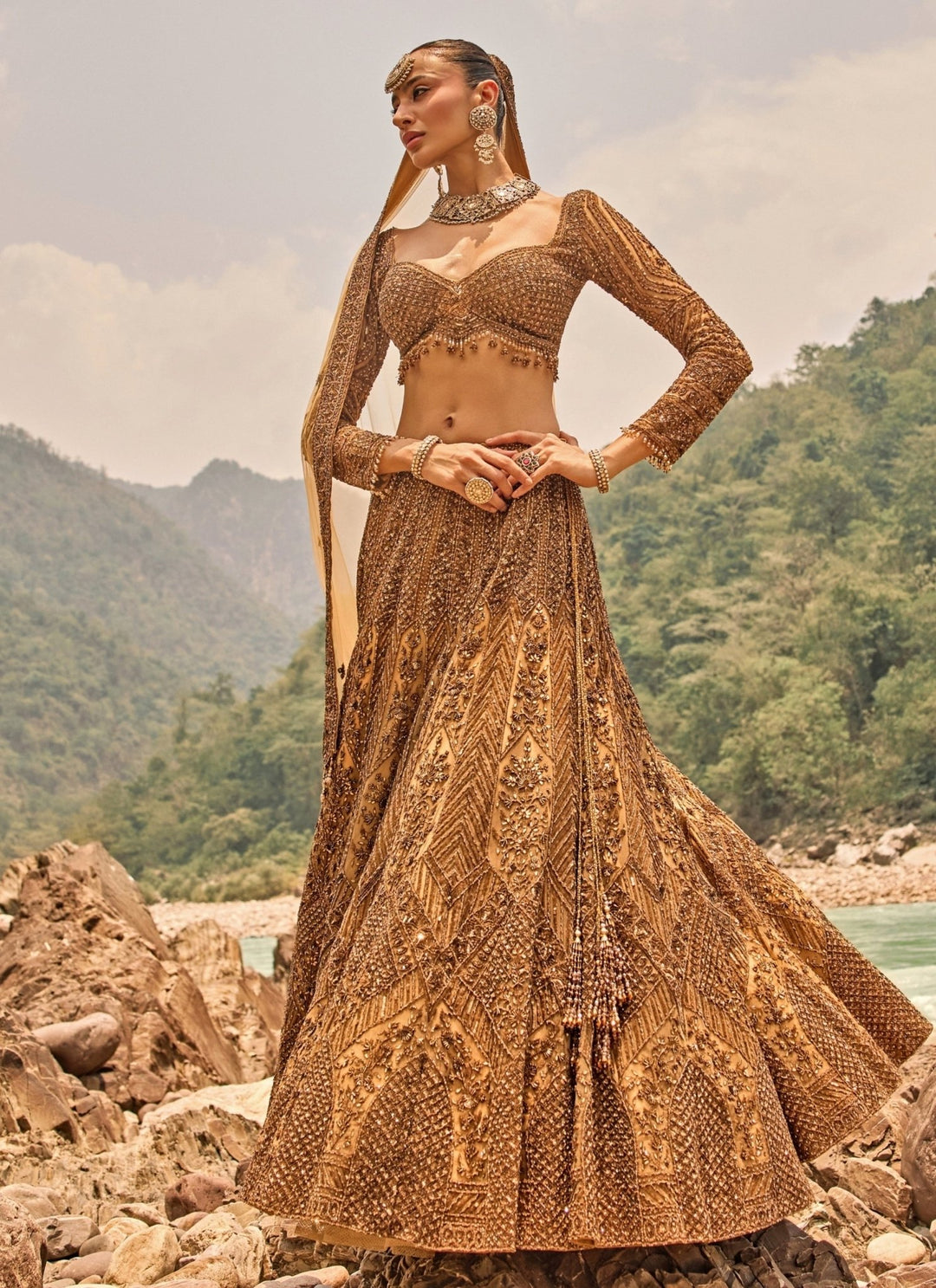 Nitika Gujral Copper Jewelled Soft Net Lehenga SetFabilicious Fashion