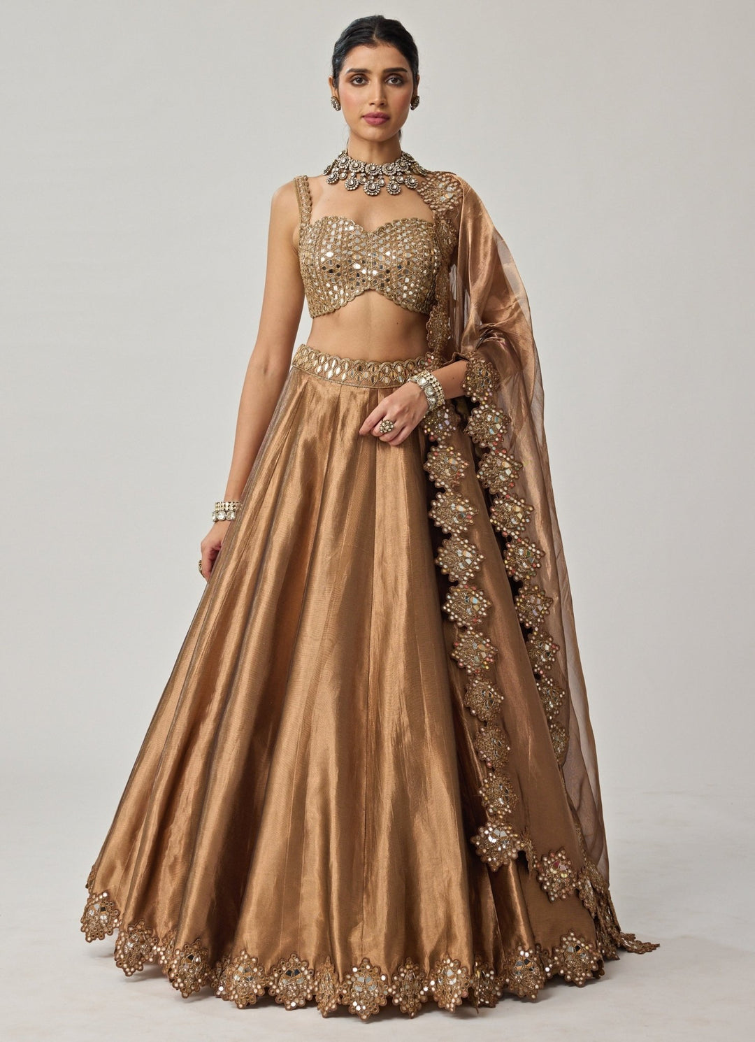 Copper Mirror Geometry Organza Lehenga Set Vvani by Vani Vats - Fabilicious Fashion