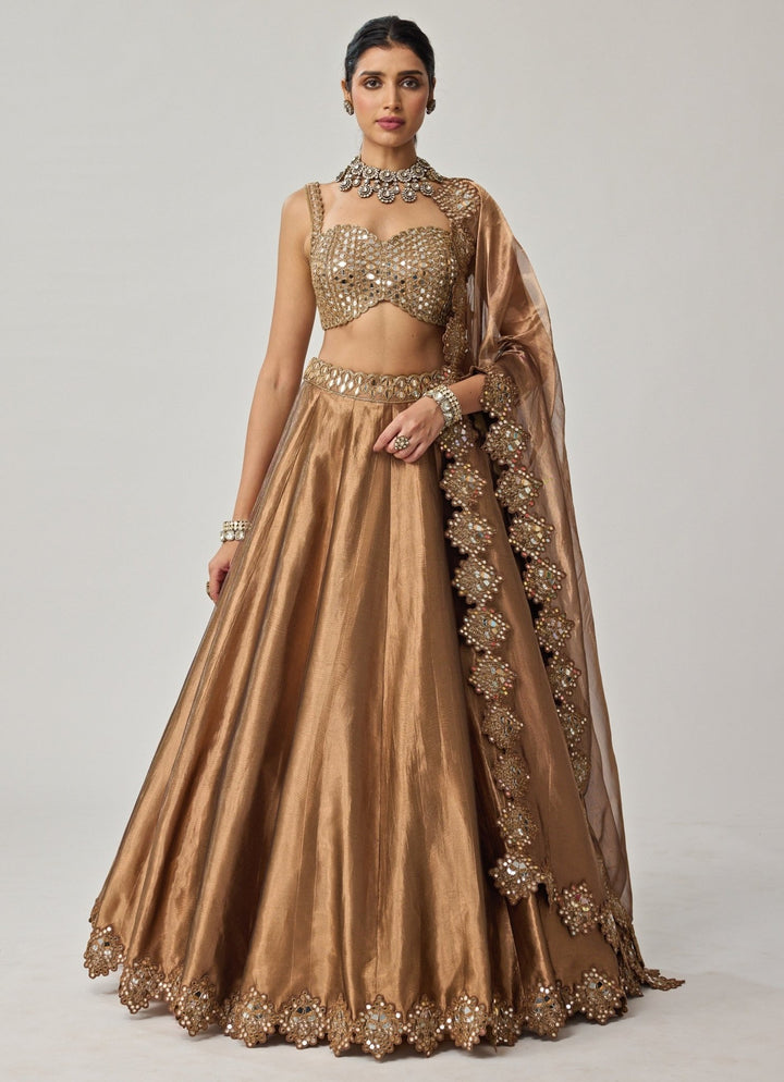 Copper Mirror Geometry Organza Lehenga Set Vvani by Vani Vats - Fabilicious Fashion