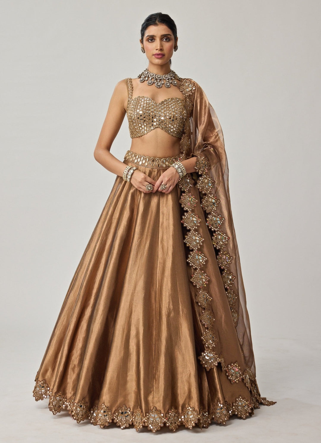 Copper Mirror Geometry Organza Lehenga Set Vvani by Vani Vats - Fabilicious Fashion