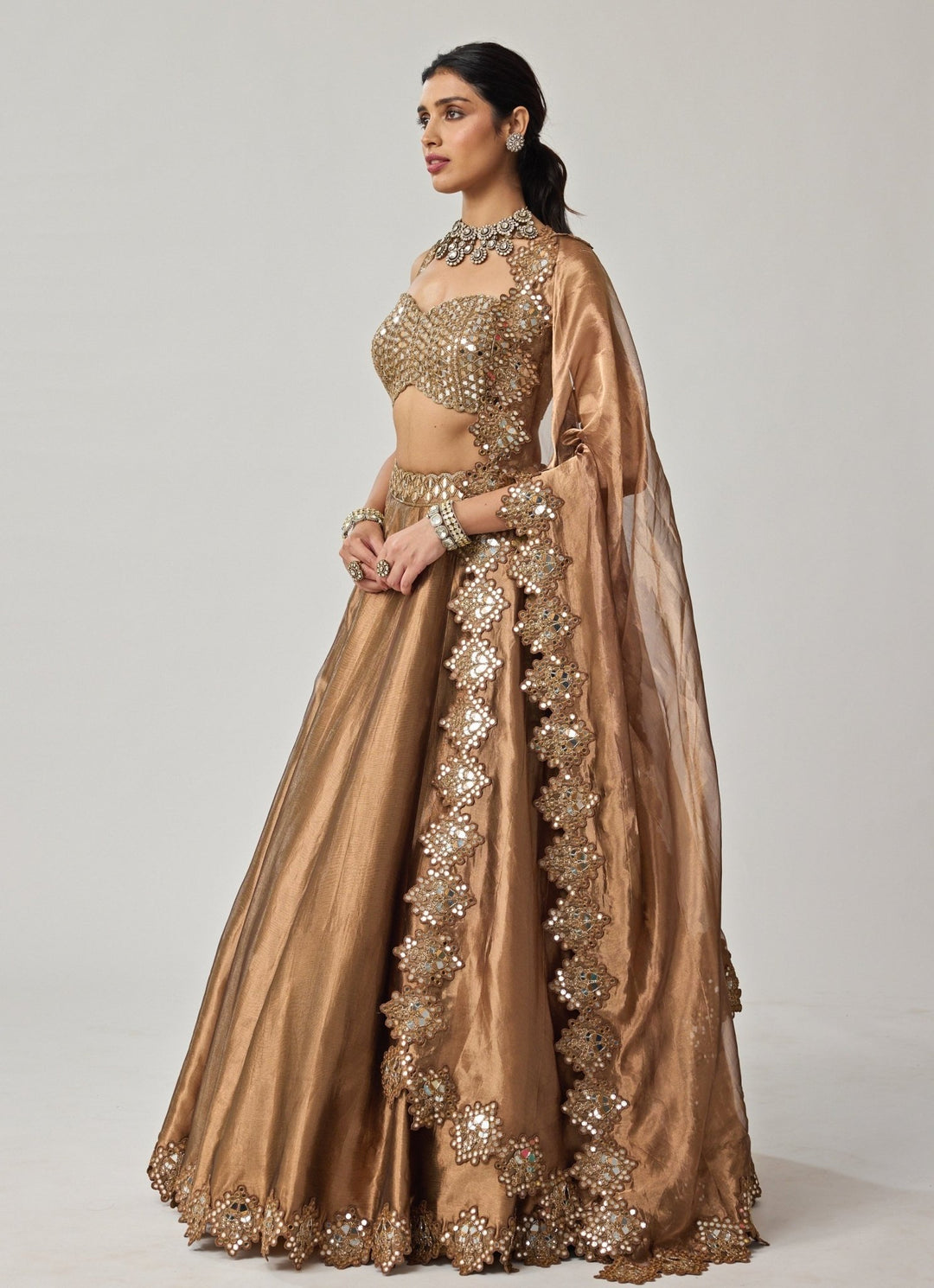 Copper Mirror Geometry Organza Lehenga Set Vvani by Vani Vats - Fabilicious Fashion