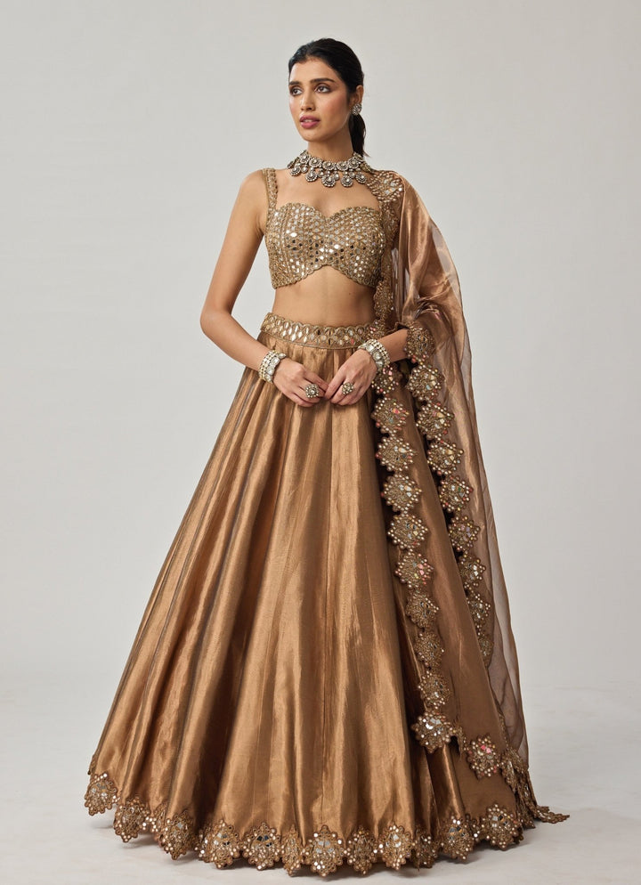 Copper Mirror Geometry Organza Lehenga Set Vvani by Vani Vats - Fabilicious Fashion