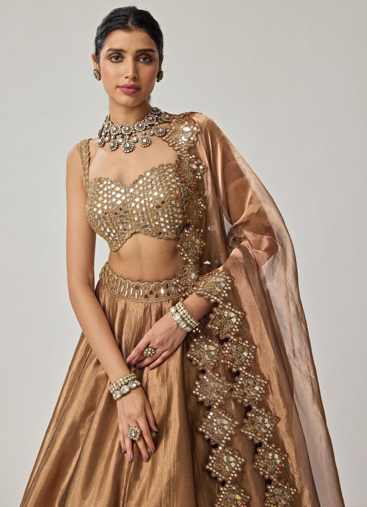 Copper Mirror Geometry Organza Lehenga Set Vvani by Vani Vats - Fabilicious Fashion