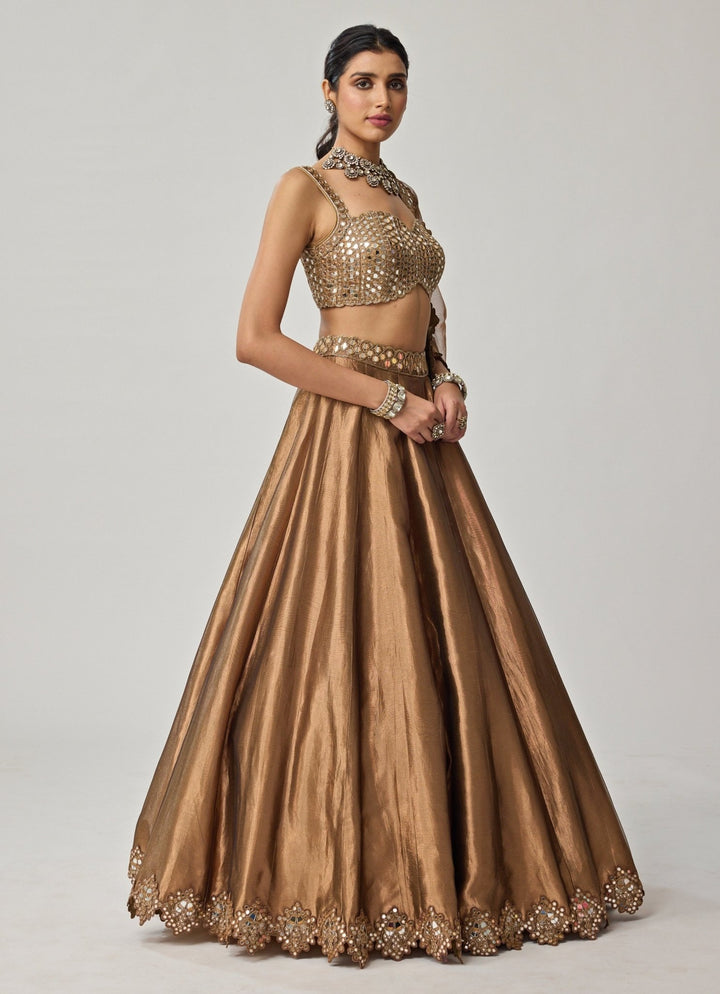 Copper Mirror Geometry Organza Lehenga Set Vvani by Vani Vats - Fabilicious Fashion