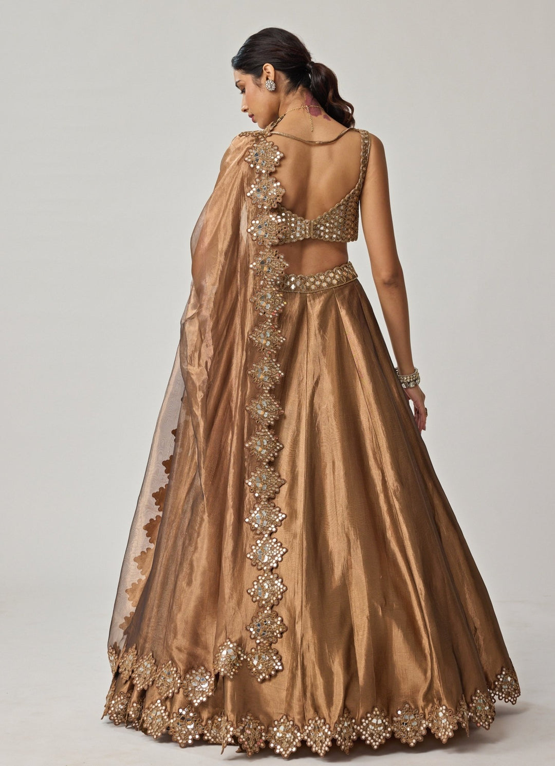 Copper Mirror Geometry Organza Lehenga Set Vvani by Vani Vats - Fabilicious Fashion