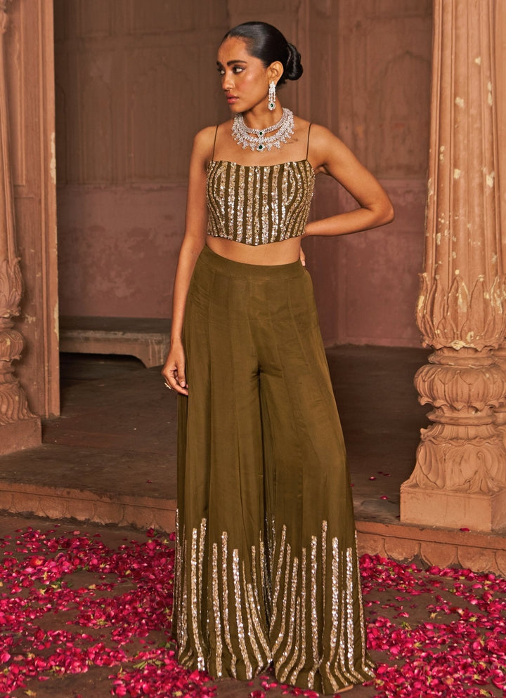 Copper Sequin Embroidered Corset Sharara Set With Cape Nidhika Shekhar - Fabilicious Fashion