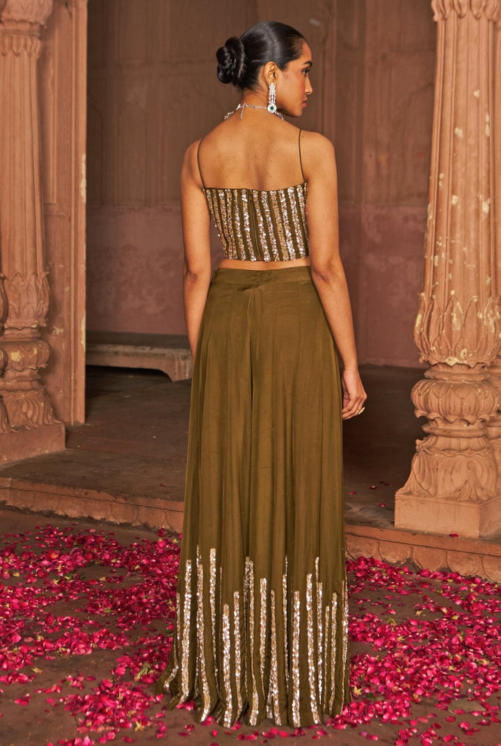 Copper Sequin Embroidered Corset Sharara Set With Cape Nidhika Shekhar - Fabilicious Fashion