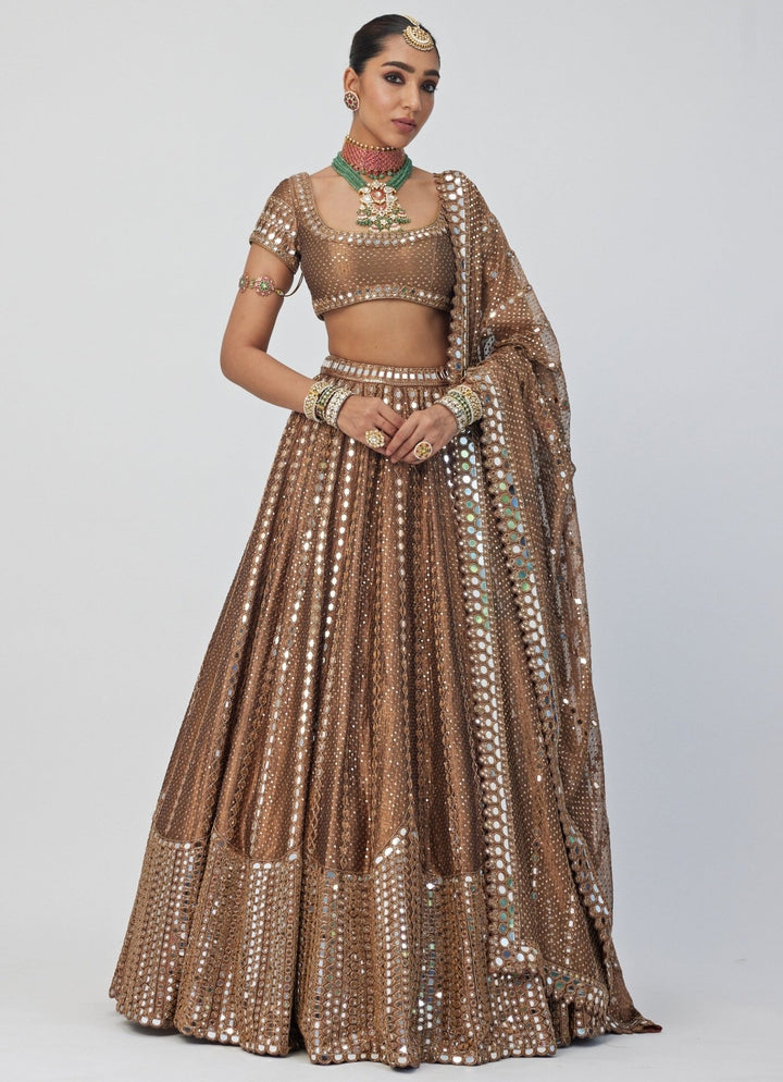 Copper Shimmer Sequins Embroidered Organza Lehenga Set Vvani By Vani Vats - Fabilicious Fashion
