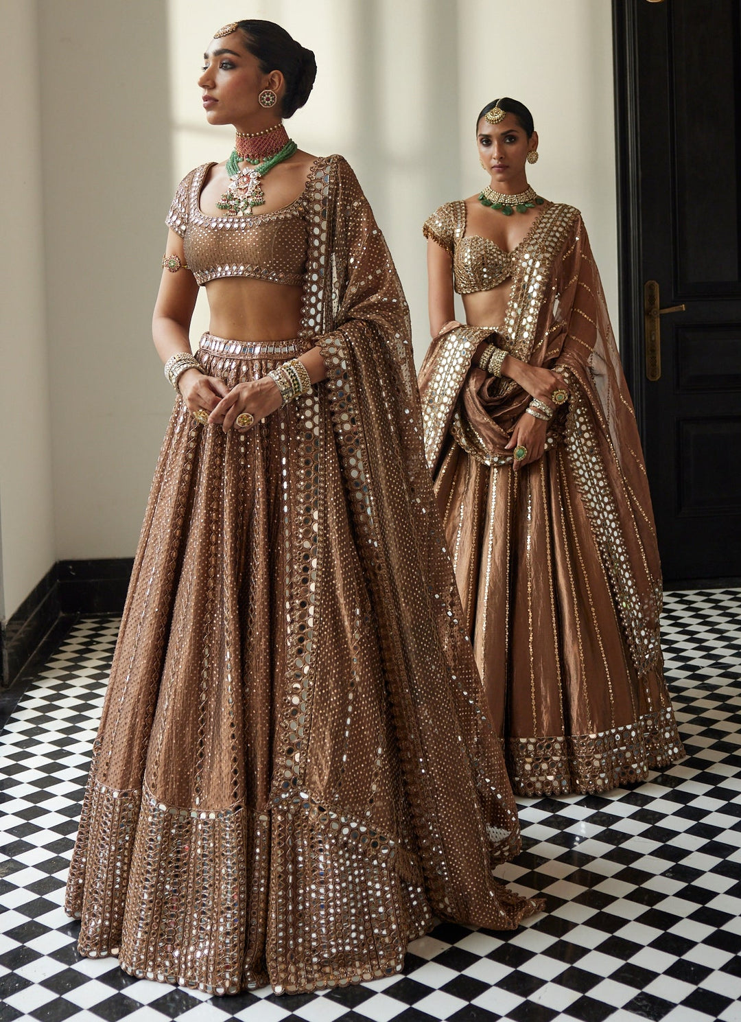 Copper Shimmer Sequins Embroidered Organza Lehenga Set Vvani By Vani Vats - Fabilicious Fashion