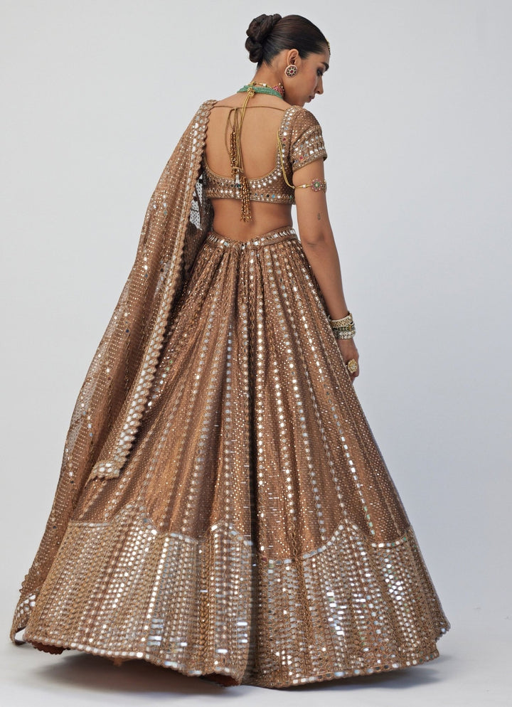 Copper Shimmer Sequins Embroidered Organza Lehenga Set Vvani By Vani Vats - Fabilicious Fashion