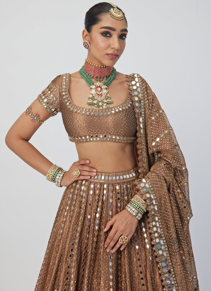 Copper Shimmer Sequins Embroidered Organza Lehenga Set Vvani By Vani Vats - Fabilicious Fashion