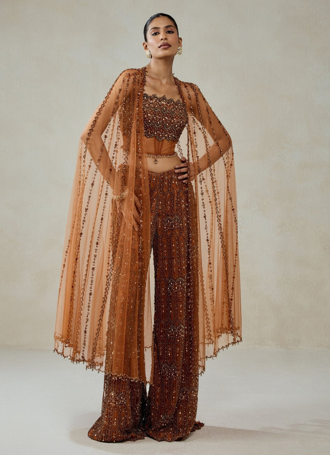 Nitika Gujral Copper Soft Net Blouse Sharara SetFabilicious Fashion