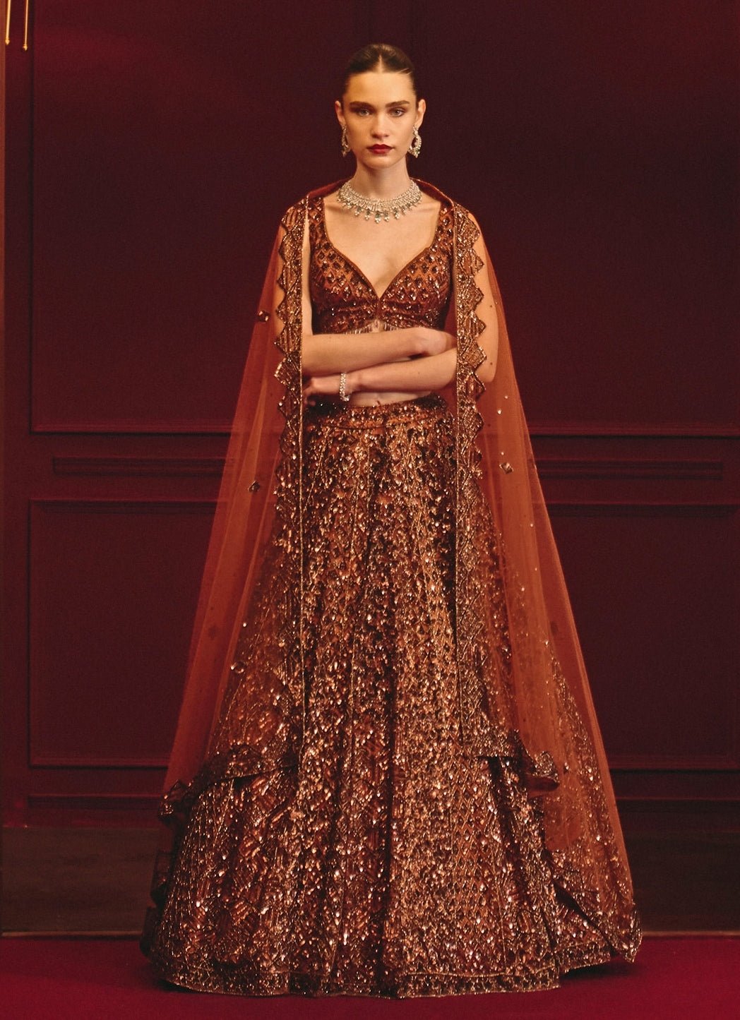 Copper Soft Net Bridal Lehenga Angad Singh - Fabilicious Fashion