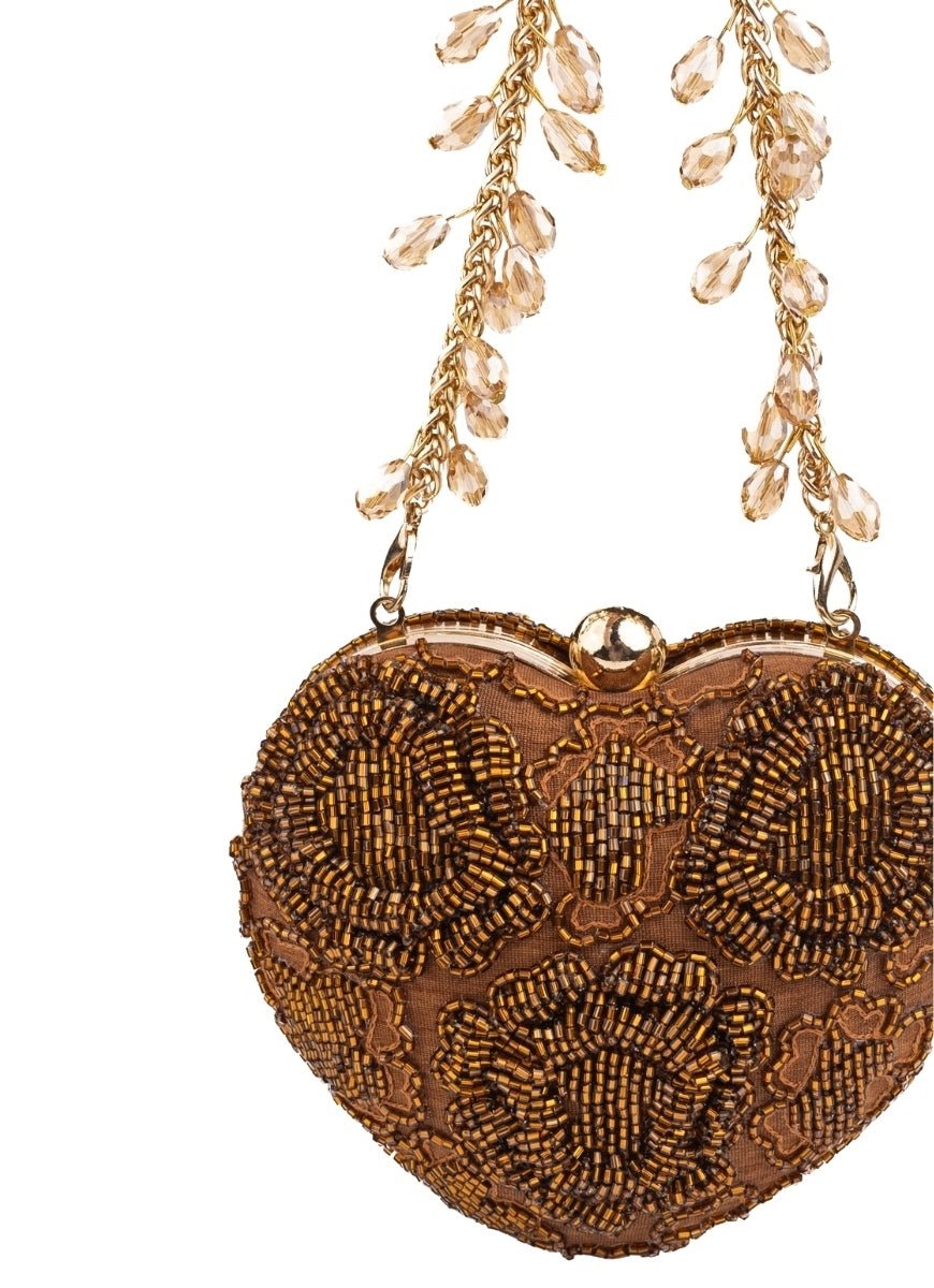 House of Kosha Copper Suede Embellished Heart BagFabilicious Fashion