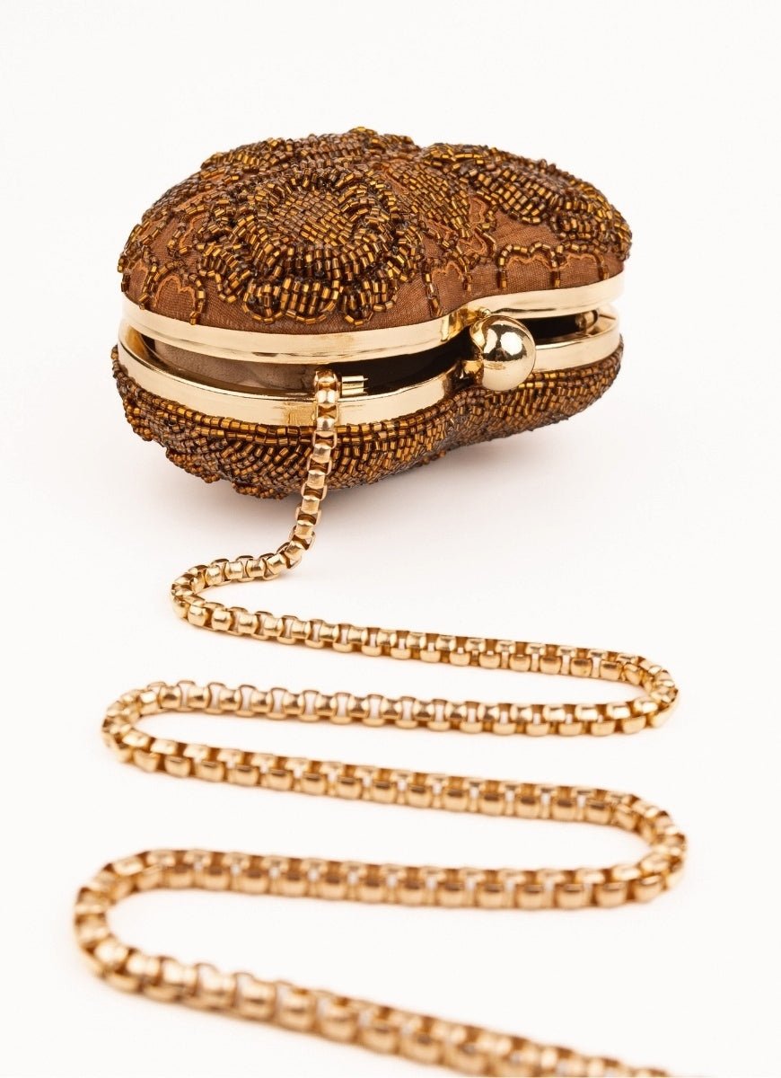 House of Kosha Copper Suede Embellished Heart BagFabilicious Fashion