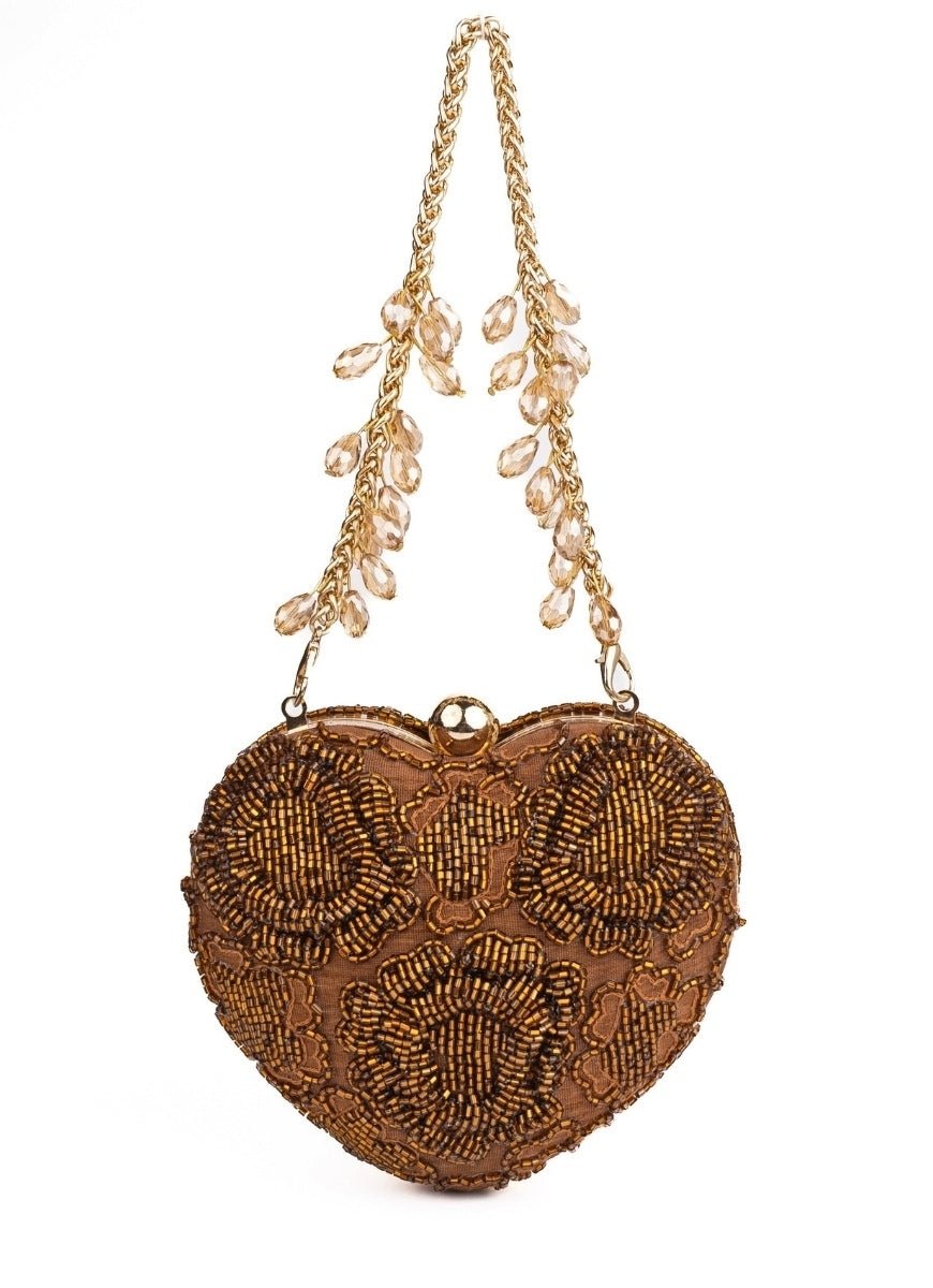 Copper Suede Embellished Heart Bag House of Kosha - Fabilicious Fashion
