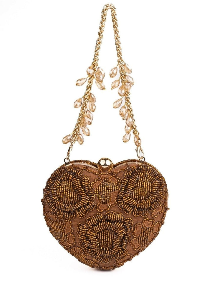 House of Kosha Copper Suede Embellished Heart BagFabilicious Fashion
