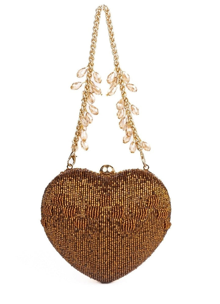 House of Kosha Copper Suede Embellished Heart BagFabilicious Fashion