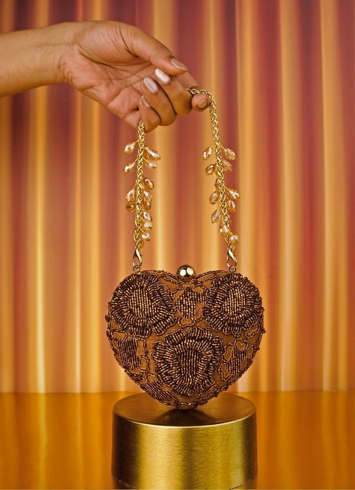 House of Kosha Copper Suede Embellished Heart BagFabilicious Fashion