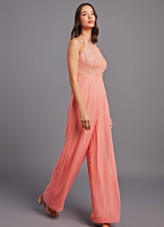 Chamee and Palak Coral Embroidered Georgette JumpsuitFabilicious Fashion