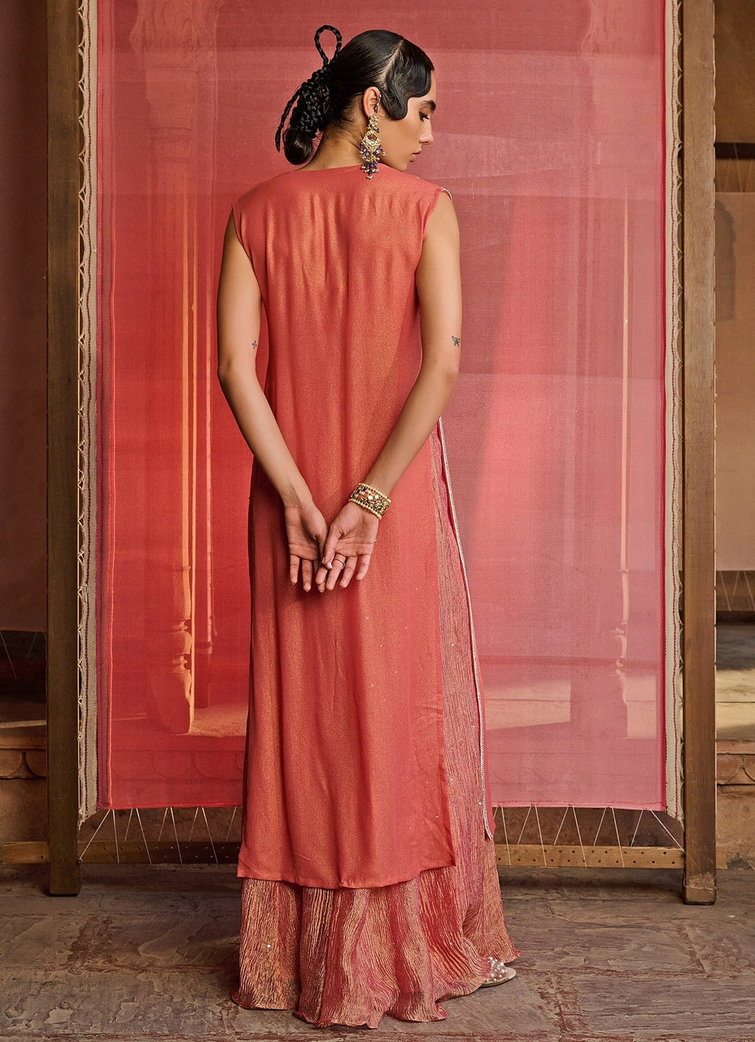 Coral Embroidered Georgette Kurta Set Zoon Tribe - Fabilicious Fashion