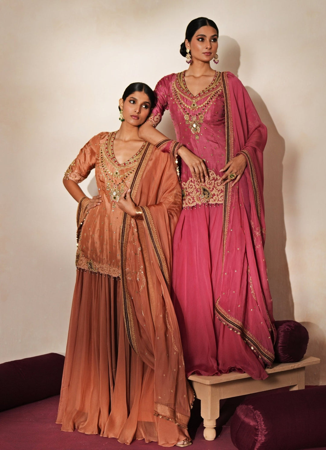 Coral Embroidered Organza Kurta Sharara Set Isha Gupta Tayal - Fabilicious Fashion
