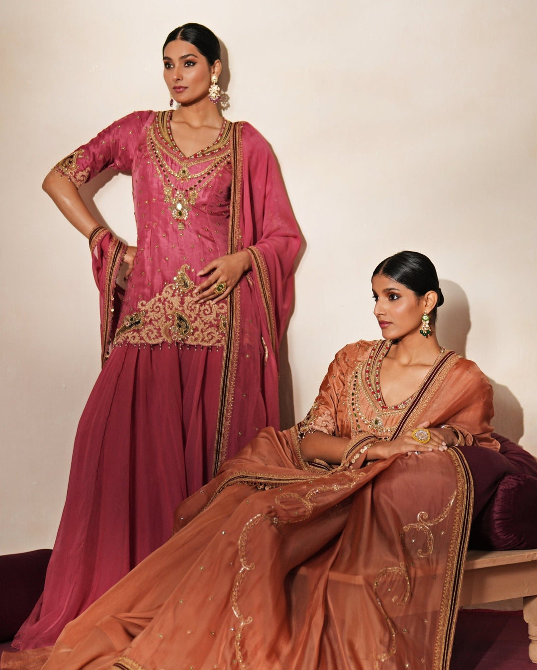 Coral Embroidered Organza Kurta Sharara Set Isha Gupta Tayal - Fabilicious Fashion