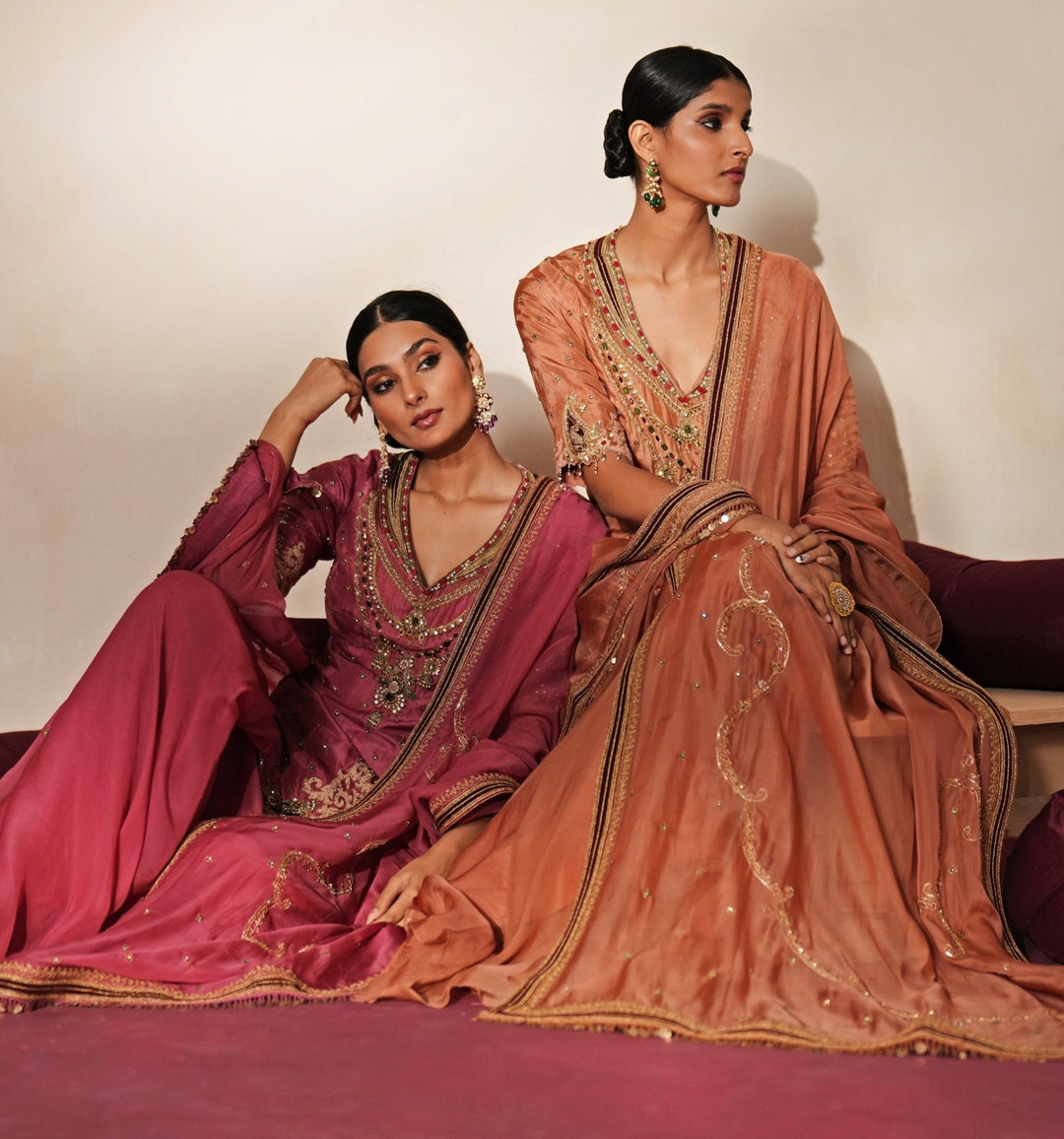 Coral Embroidered Organza Kurta Sharara Set Isha Gupta Tayal - Fabilicious Fashion
