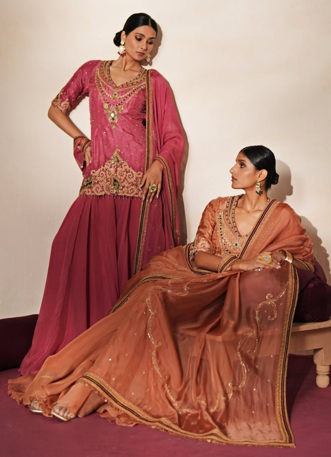 Coral Embroidered Organza Kurta Sharara Set Isha Gupta Tayal - Fabilicious Fashion