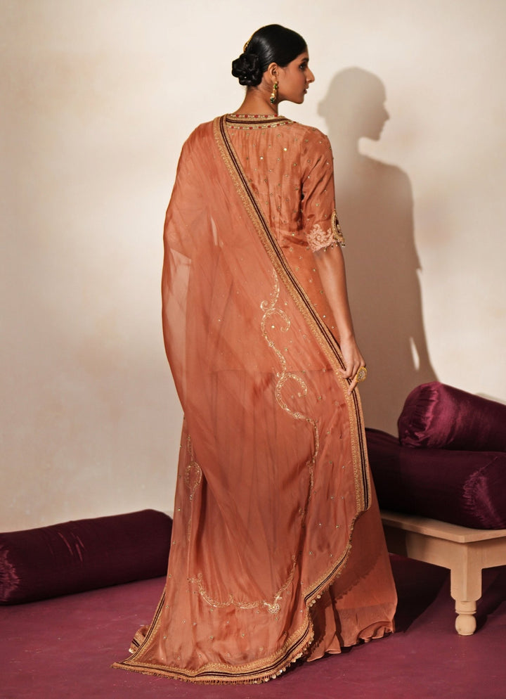 Coral Embroidered Organza Kurta Sharara Set Isha Gupta Tayal - Fabilicious Fashion