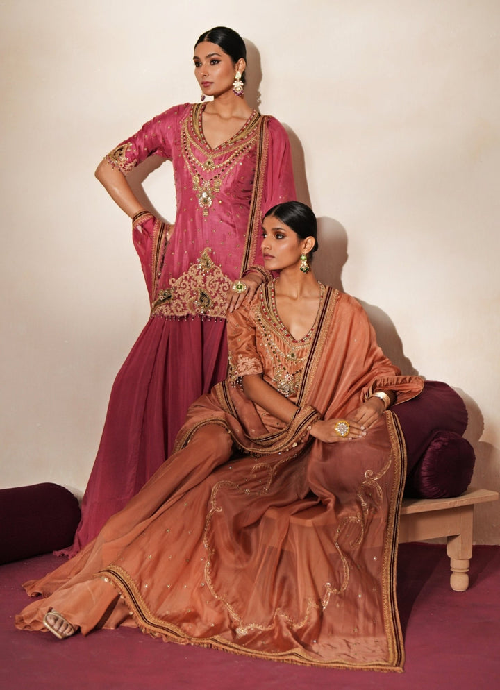 Coral Embroidered Organza Kurta Sharara Set Isha Gupta Tayal - Fabilicious Fashion