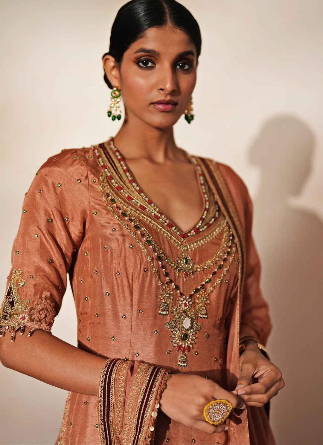 Coral Embroidered Organza Kurta Sharara Set Isha Gupta Tayal - Fabilicious Fashion