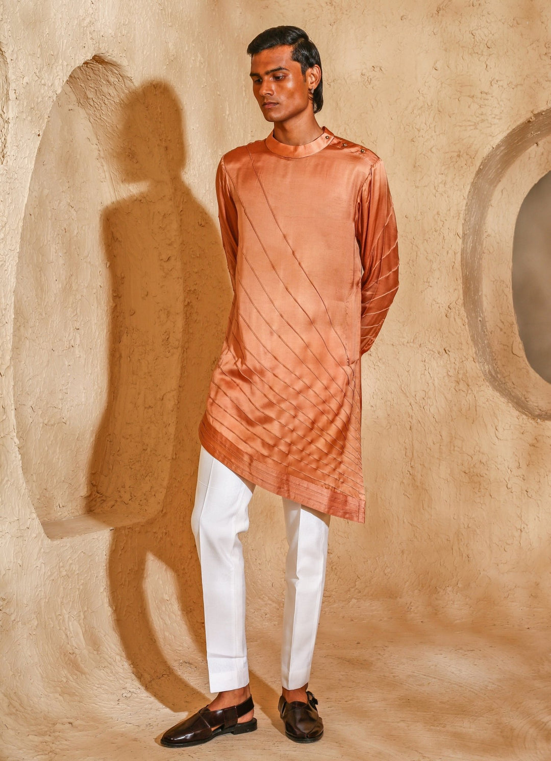 Coral Embroidered Satin Pintux Kurta Pants Set Chatenya Mittal - Fabilicious Fashion