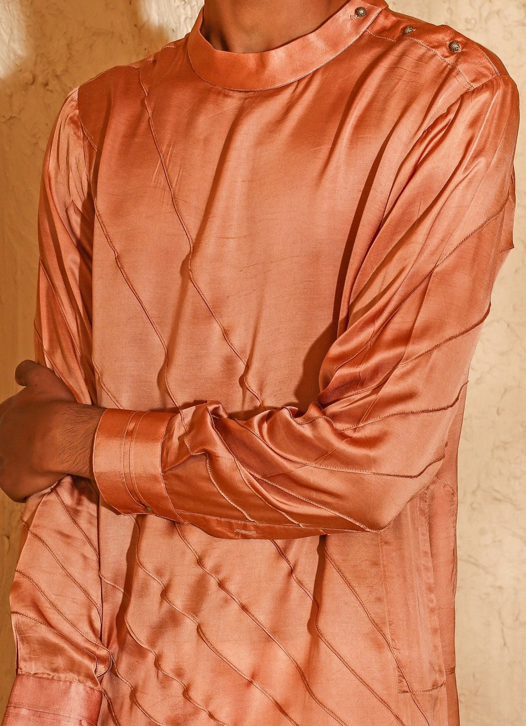 Coral Embroidered Satin Pintux Kurta Pants Set Chatenya Mittal - Fabilicious Fashion