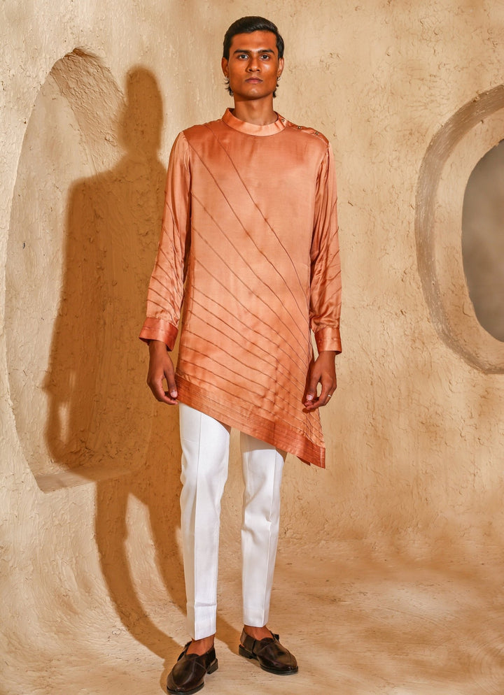 Coral Embroidered Satin Pintux Kurta Pants Set Chatenya Mittal - Fabilicious Fashion