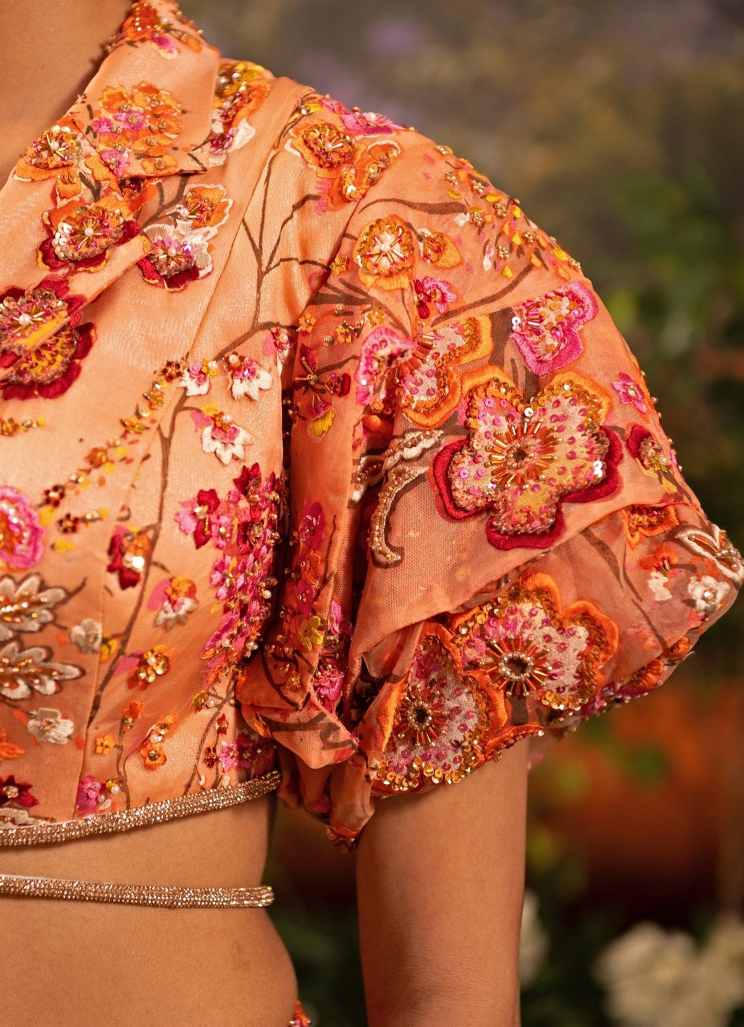 Coral Floral Embroidered Organza Co Ord Set Moledro - Fabilicious Fashion