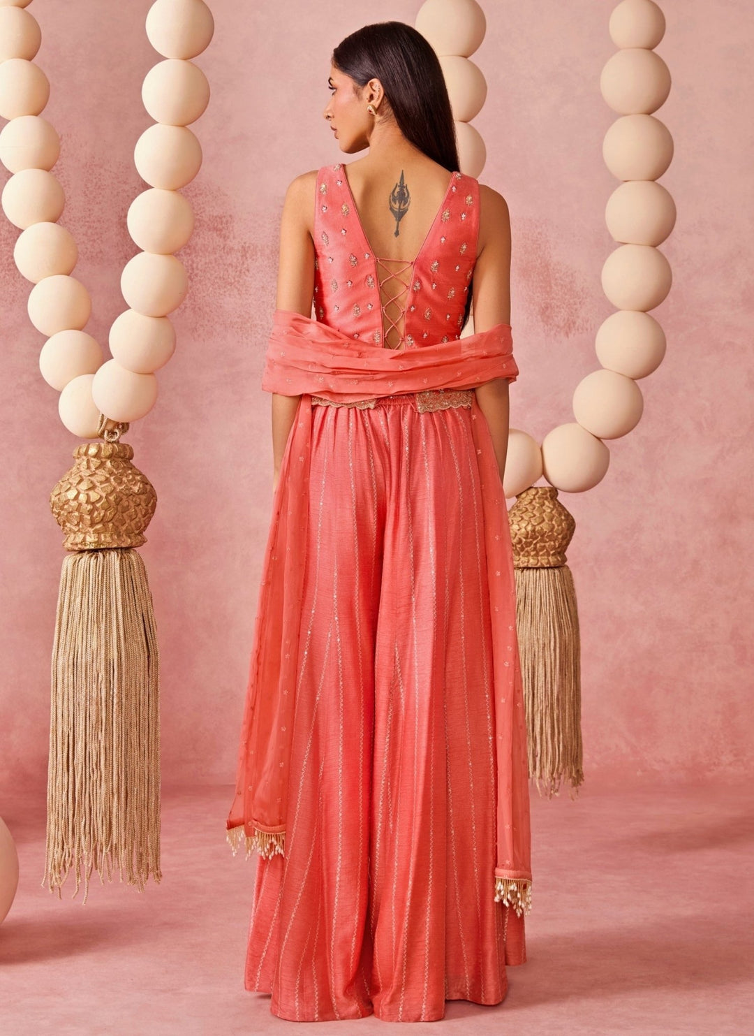 Chamee And Palak Coral Jamewar Palazzo Pants SetFabilicious Fashion