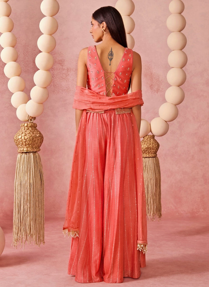 Chamee And Palak Coral Jamewar Palazzo Pants SetFabilicious Fashion