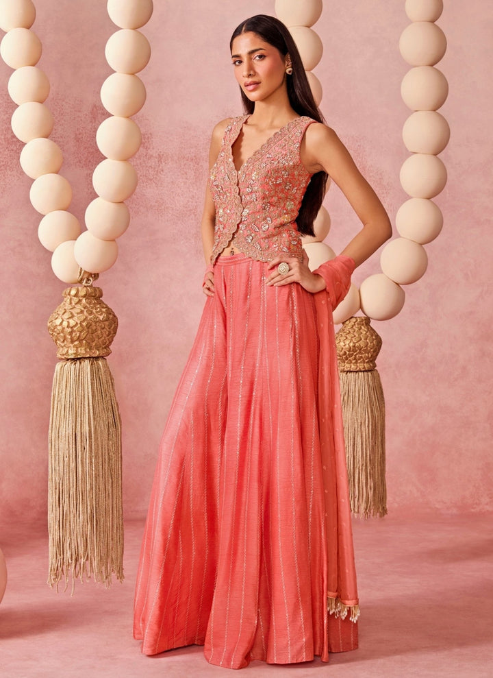 Chamee And Palak Coral Jamewar Palazzo Pants SetFabilicious Fashion
