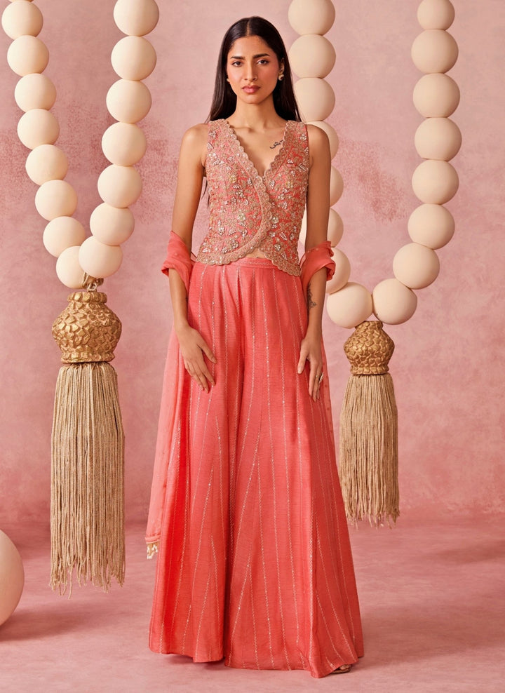 Chamee And Palak Coral Jamewar Palazzo Pants SetFabilicious Fashion