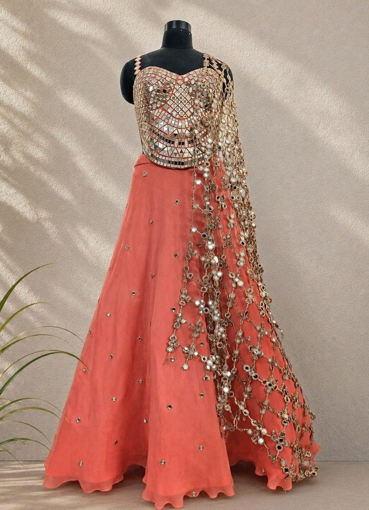 Anisha Shetty Coral Organza Lehenga Set with Corset BlouseFabilicious Fashion