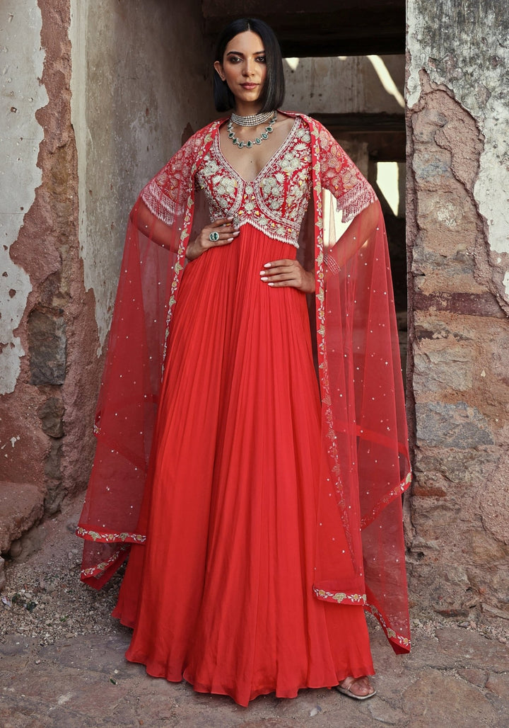 Coral Pink Anarkali set Seema Thukral - Fabilicious Fashion
