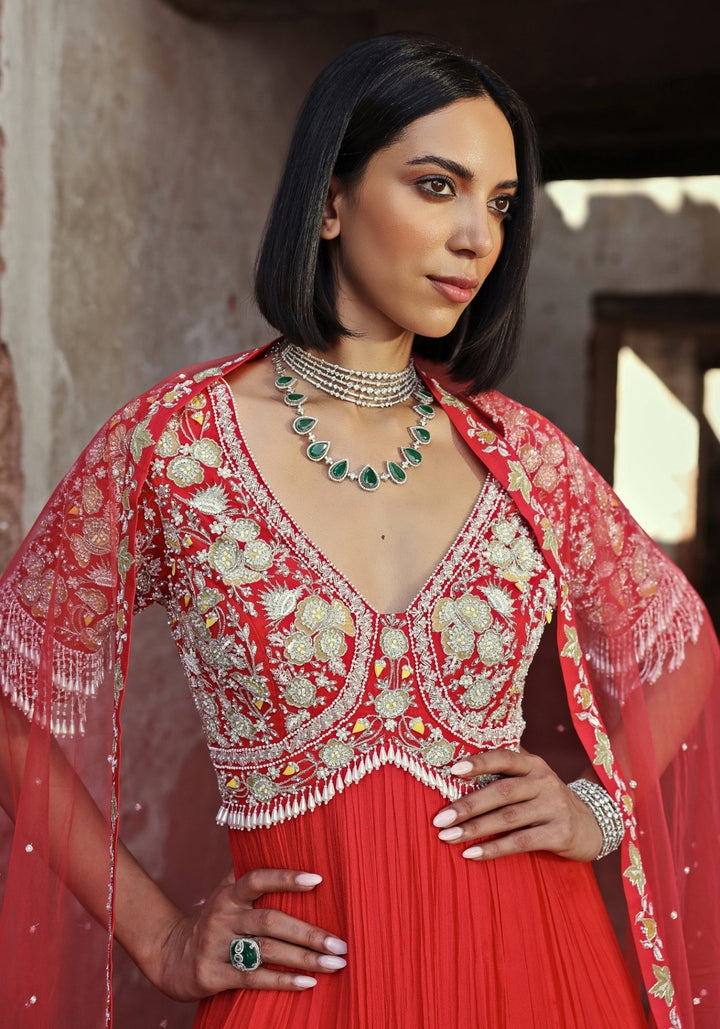 Coral Pink Anarkali set Seema Thukral - Fabilicious Fashion
