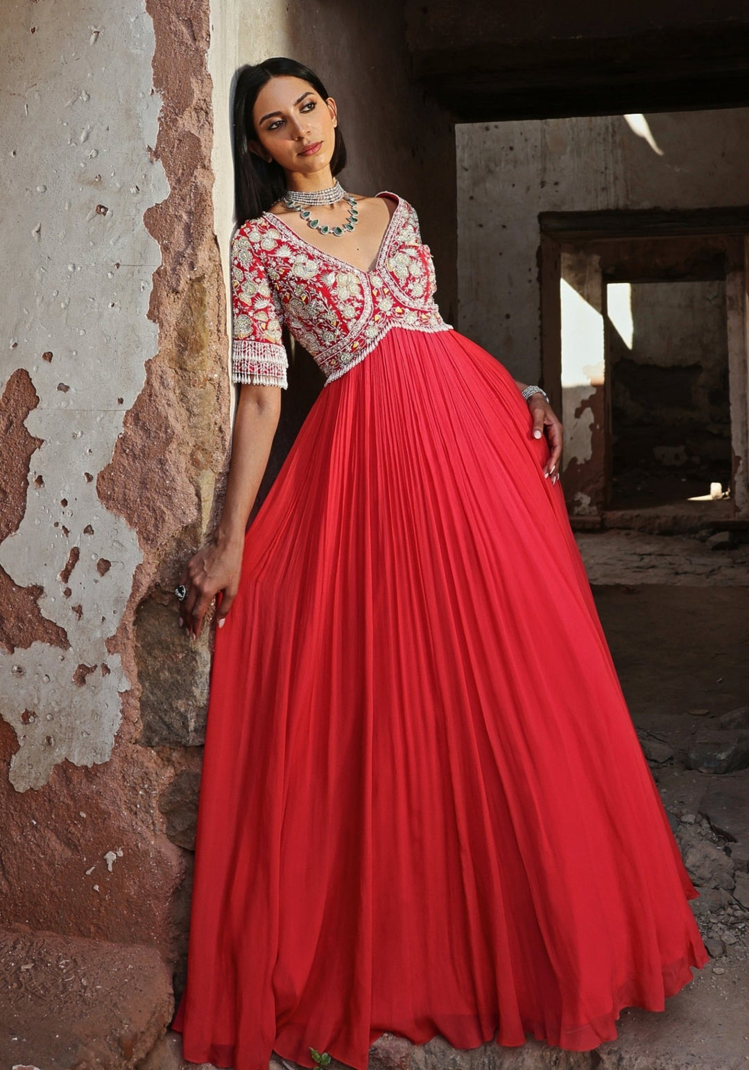 Coral Pink Anarkali set Seema Thukral - Fabilicious Fashion