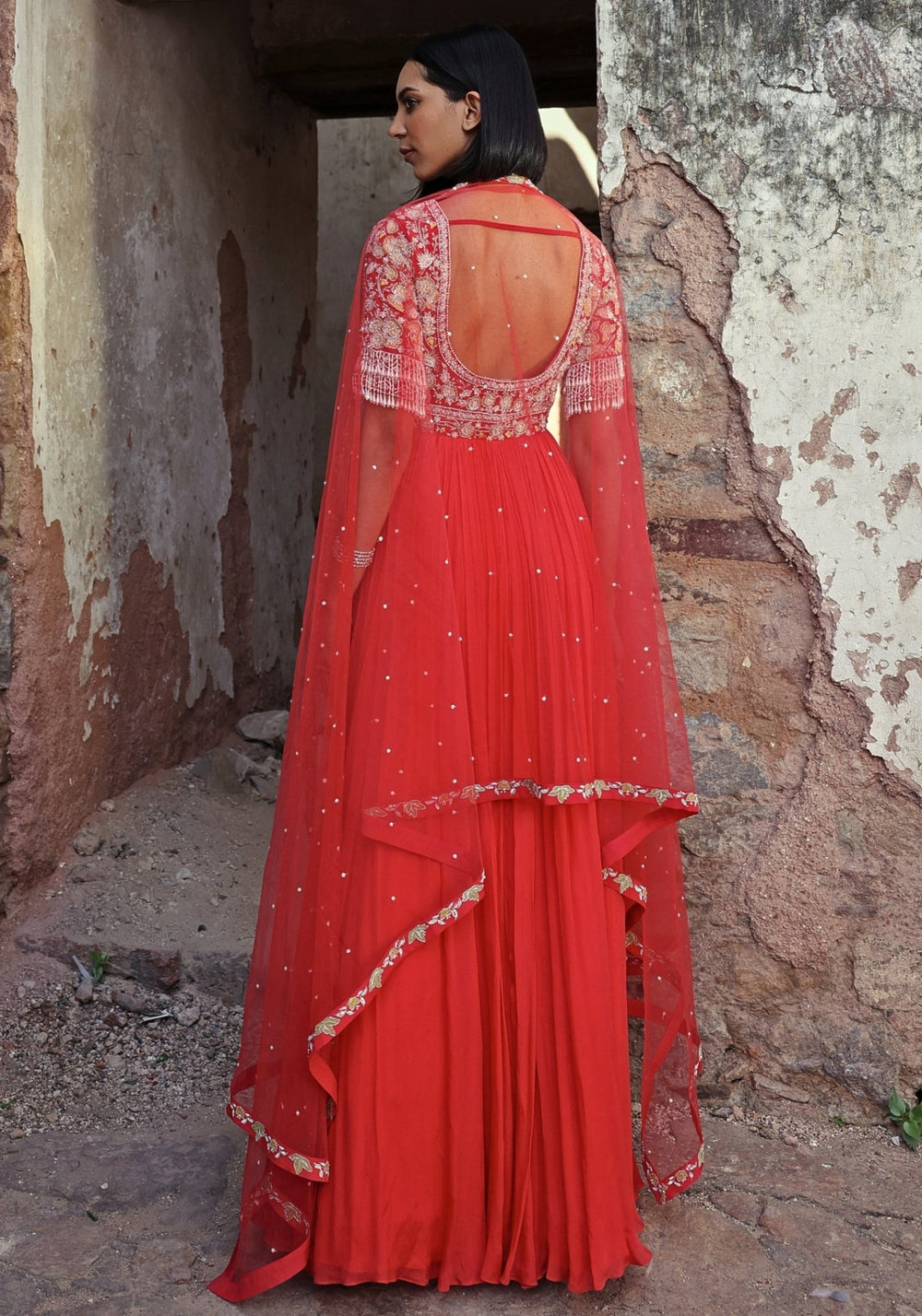 Coral Pink Anarkali set Seema Thukral - Fabilicious Fashion